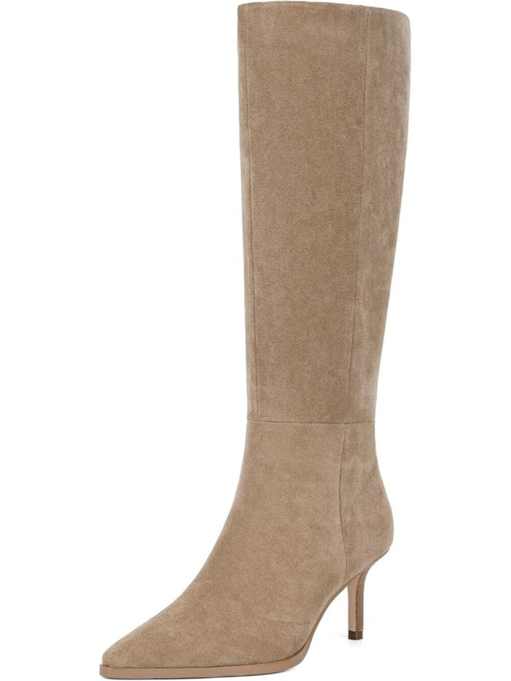Women's Suede Camel Knee High Boots Pointed Toe 2.9" Stiletto Heels Tall Boots